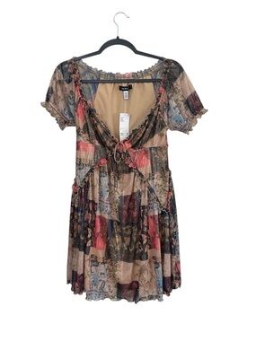 Urban Outfitters Sparkly Sammy Patchwork Multi Mini Dress Sm NWT Festival Boho